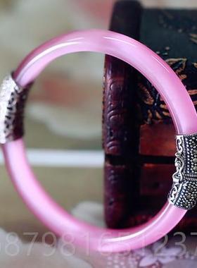 高档女友银手夕镯92送5纯银猫眼石手镯女七物礼水晶复古泰银妈妈