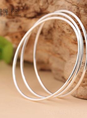 高档银s925纯银手镯尚女个时性潮可多圈光面圆手环饰品百搭首饰细