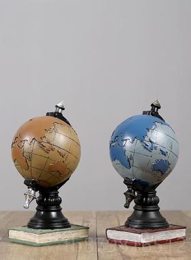 高档美复古地球仪小式书件家居装饰摆品创意房书柜办公室客厅酒柜
