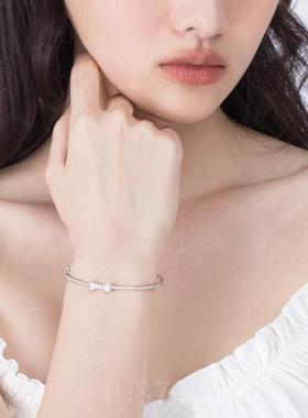 高档lcet珂里蝴蝶结银手镯女纯银轻小众奢c精致年轻款银手链生日