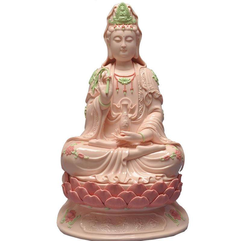 10寸至24寸坐莲观音佛像家庭祭拜观音菩萨粉红色陶瓷饰品，保护和,淘宝优惠券,粉丝福利购,淘宝优惠卷