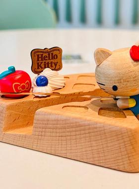 jeancard台湾kitty实木质手机座摆件可爱毕业礼物孩子女生森活趣