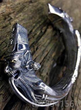 高档男款2霸气黑白无常开口手镯S95纯七爷一见生财太八爷天下平镯