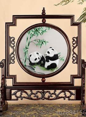 高档刺绣摆件手工华双面台屏室苏绣中国风绣复古办公奢桌面装饰品