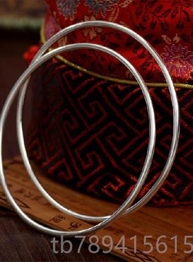 高档999足银五环9999万纯银环手女细圈光镯面实心多闭口9镯子包邮