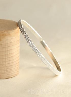 高档惜大物《拾光》原创简约做现磨砂990足银手工纯银手镯唯美礼