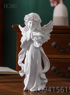 高档欧美式艺术复古天使女孩女摆件式树脂石膏雕像桌少面软装饰品