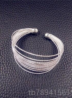 高档925纯银多手女半银多线圈环层活口开口镯银镯子手环生日物礼