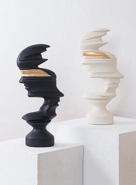 黑白哑光抽象人物装饰现代极简主义销售部酒店入口电视柜树脂雕塑