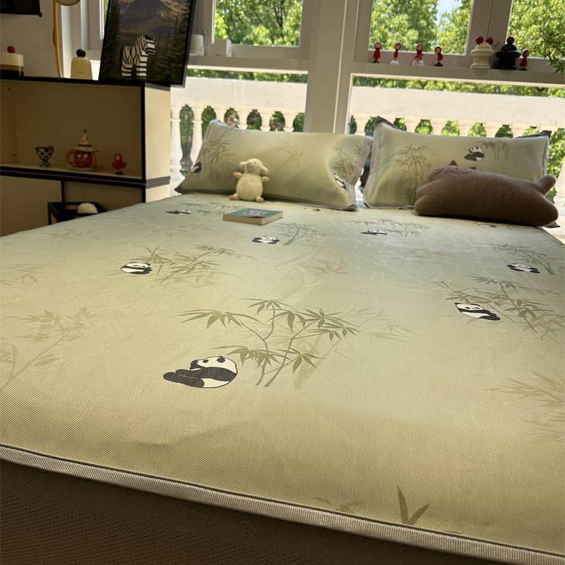 母婴级竹子熊猫冰丝藤席夏凉席三件套空调凉席1.5m1.8米可机洗水,淘宝优惠券,粉丝福利购,淘宝优惠卷