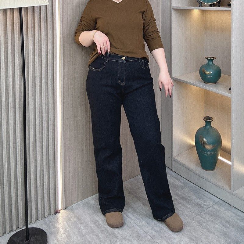 冬装新款直筒加绒牛仔裤女大码胖mm宽松显瘦弹力加厚休闲裤长裤子,淘宝优惠券,粉丝福利购,淘宝优惠卷