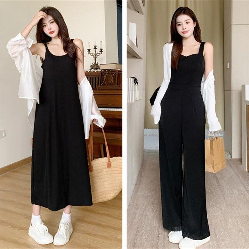 大码高腰吊带连体裤开衫两件套女夏季胖mm收腰直筒阔腿背带长裤子,淘宝优惠券,粉丝福利购,淘宝优惠卷