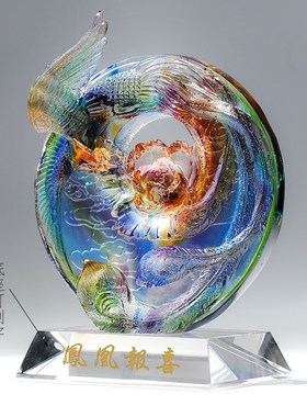 琉璃凤凰鸣富贵摆件结婚礼物龙凤婚庆乔迁新居家居酒柜装饰工艺品