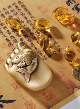 黄铜做旧富足有鱼摆件客厅玄关酒柜锦鲤装饰公司店铺开业乔迁礼品