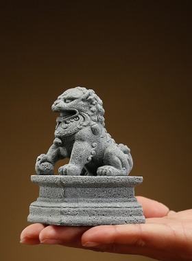 新中式石狮子清水混凝土装饰摆件中国风桌面创意鱼缸盆景造景摆设