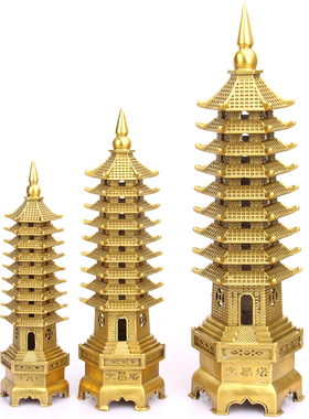 纯铜九层新款精工文昌塔摆件十三层塔办公桌书房装饰
