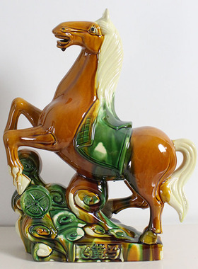 陶瓷马工艺品新中式马到成功客厅玄关生肖招财唐三彩马装饰摆件