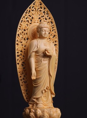 木雕东方西方三圣阿弥陀药师佛站像观音菩萨家居供奉镇宅摆件饰品