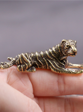 实心纯黄铜办公桌面小摆件生肖虎古铜茶宠饰品工艺品礼品手把玩件