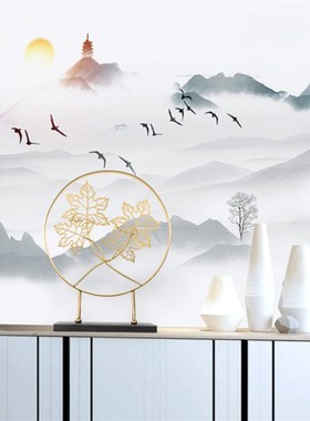 欧式简约创意家居电视柜摆设轻奢客厅家居饰品金色枫林摆件