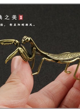 实心纯铜蝴蝶蜻蜓小摆件昆虫蟋蟀螳螂茶宠毛毛虫童趣个性工艺品