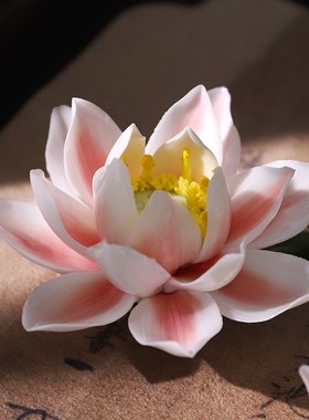 东方泥土荷花花枝新中式陶瓷捏花摆件居家客厅酒柜办公室桌面装饰