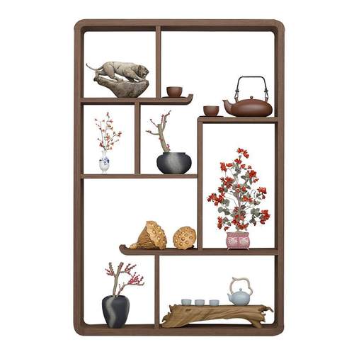 博古架实木中式壁挂墙上茶具置物架摆件现代简约茶室茶壶小多宝阁 - 图3