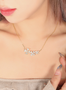 千叶珠宝项链四叶草银项链珍珠金色镶钻锁骨链高级轻奢小众设计