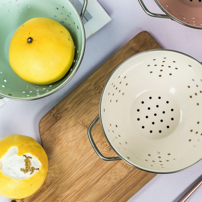 粉颜北欧风奶白色小号大号沥水双耳碗水果盆水果盘水果篮防锈包邮,淘宝优惠券,粉丝福利购,淘宝优惠卷