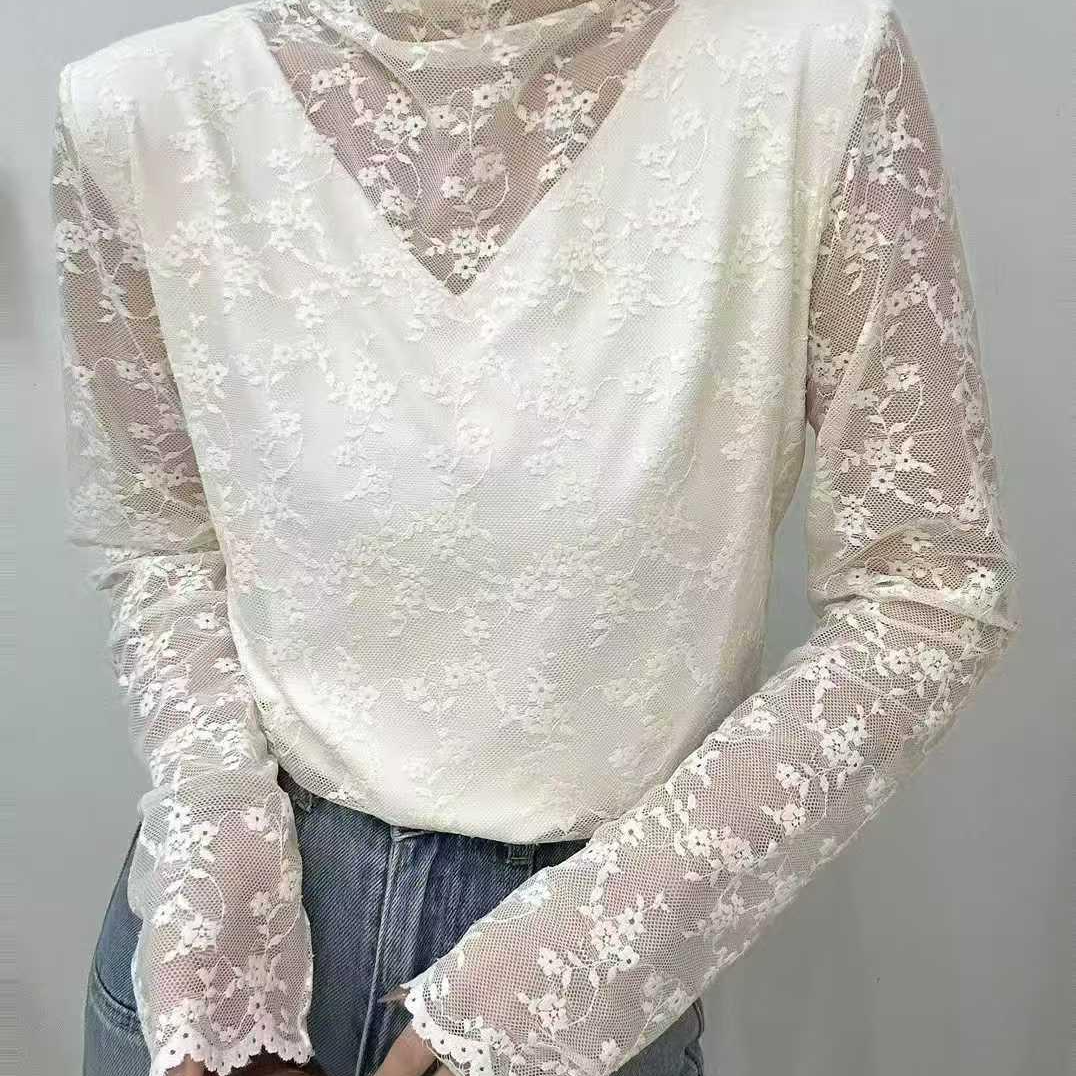 【何仙儿专享】半高领蕾丝衫抽绳打底衫秋冬长袖衬衫时尚632053,淘宝优惠券,粉丝福利购,淘宝优惠卷