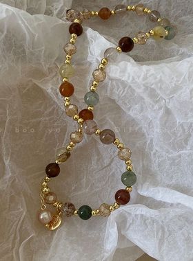 双层水晶珍珠串珠手链女轻奢复古叠戴手串ins小众设计高级手饰品