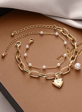 韩国百搭珍珠手链女ins风小众高级感钛钢手镯情侣手链手饰品