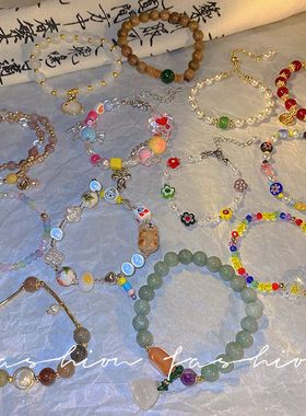 2024年爆款串珠手链女复古高级感百搭朱砂手串ins风珍珠手饰