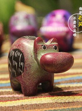 非洲手工艺品肯尼亚肥皂石动物河马装饰物品客厅装修小摆件摆设品
