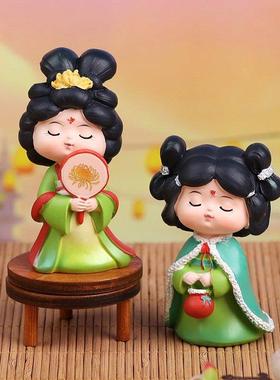 创意国潮唐宫夜梦古风唐仕女树脂娃娃桌面小摆件工艺品礼物礼品