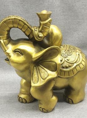 黄铜大象摆件驮福禄元宝如意背葫芦宝珠大号吸水对象招财家居客厅