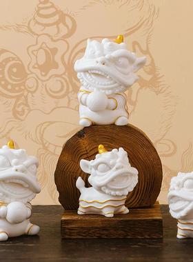 国风创意陶瓷醒狮摆件可爱家居客厅书房玄关办公桌面装饰工艺礼品
