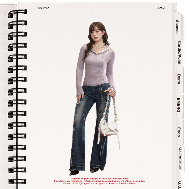 UNIFREEPLUS大码辣妹微喇牛仔裤女新款低腰修身美式做旧水洗裤子,淘宝优惠券,粉丝福利购,淘宝优惠卷