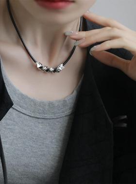 黑色蜡绳项链配饰女靠自己信念缎带吊坠时尚小众赫本风项圈choker
