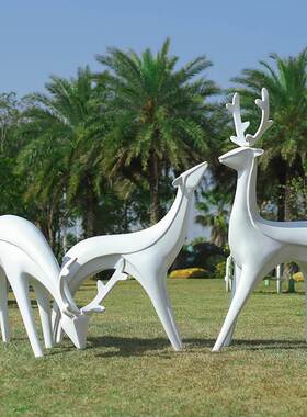 户外玻璃纤维鹿雕塑公园草地动物景观装饰样品屋展示中心社区白色