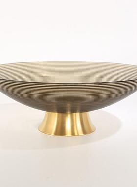 创意现代水果盘玻璃摆件茶几客厅样板间金属托盘桌面糖果盆摆设