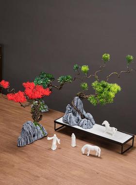 模拟花卉和绿色植物欢迎松木盆栽植物家居客厅酒店柜台装饰彷景石