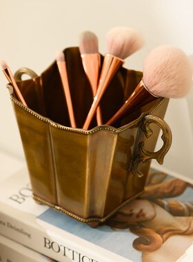 进口黄铜复古雕花镂空托盘摆件样板间双耳欧式花盆收纳桶冰桶装饰