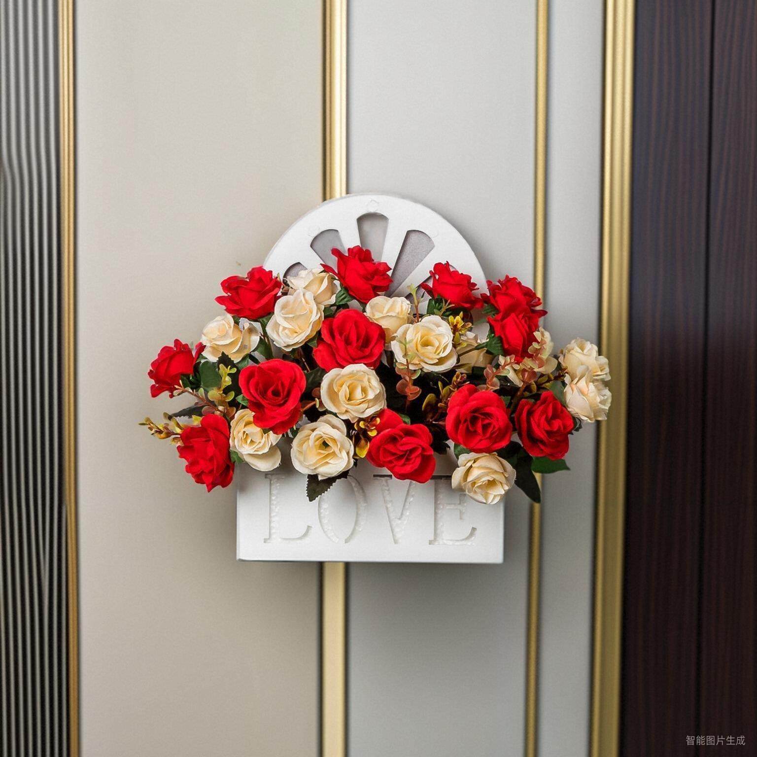 彷真花壁挂假花挂墙装饰墙面上挂塑料花篮玫瑰永生室内客厅墙壁花,淘宝优惠券,粉丝福利购,淘宝优惠卷