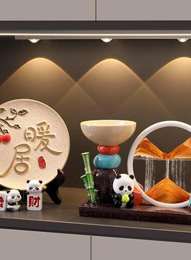 海贝海熊猫石来运转收纳摆件办公室酒柜客厅流沙画装饰品乔迁礼物