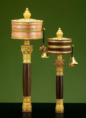 藏村红皮手摇转轮室内家用转筒桌面转动金桶摆件