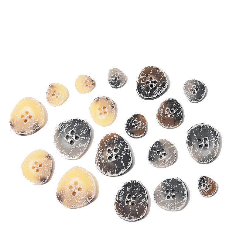 工厂直销现货高档休闲服饰树脂纽扣不规则异形磨面花色四眼扣子,淘宝优惠券,粉丝福利购,淘宝优惠卷