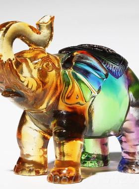 正品琉璃大象摆件一对客厅公室水摆晶件办玻璃工艺礼品公司开业乔