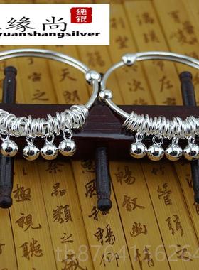 正品新款90足银手镯儿宝宝男女纯银手镯 推童拉小铃9铛圆球婴S儿