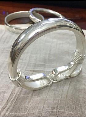 正品银手工999足手女手工定制实心扁款白银镯雪花纯银镯吊坠银需